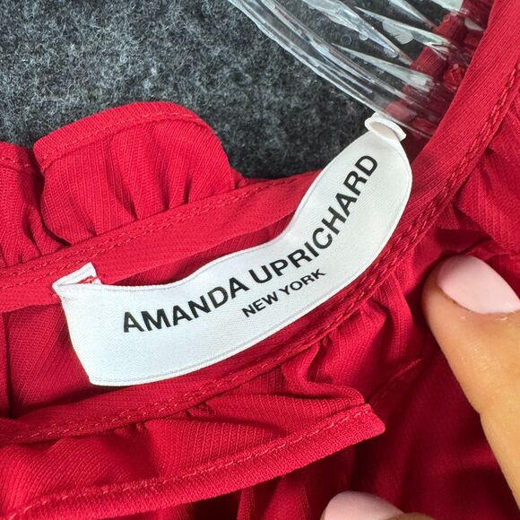 Amanda Uprichard Blouse Women's P Red Balloon Sleeve Smocked Career Party - Picture 3 of 10